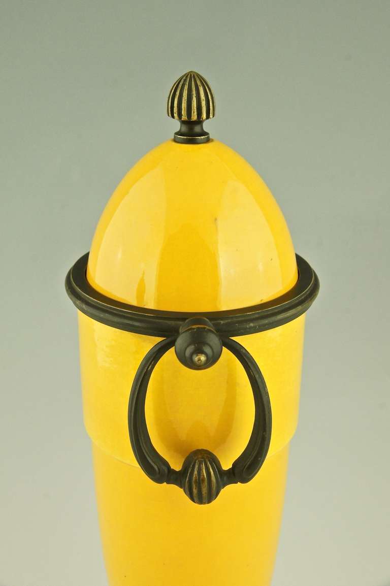 Pair of Yellow Art Deco Vases with Bronze Mounts by Paul Milet for Sevres 4