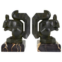French Art Deco Squirrel Bookends by Max Le Verrier, 1930
