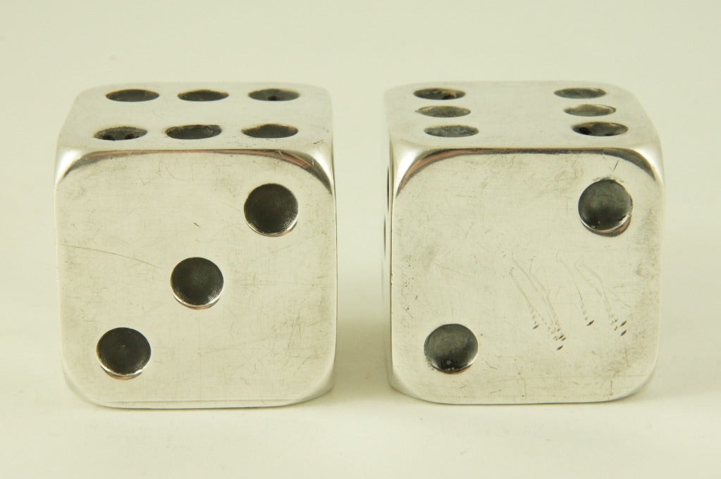 20th Century Art Deco silver plated salt and pepper dice by Gallia, France.