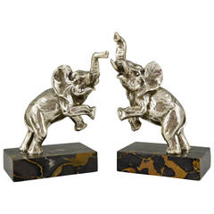French Art Deco silvered Bronze Elephant Bookends by Fontinelle, 1930 9