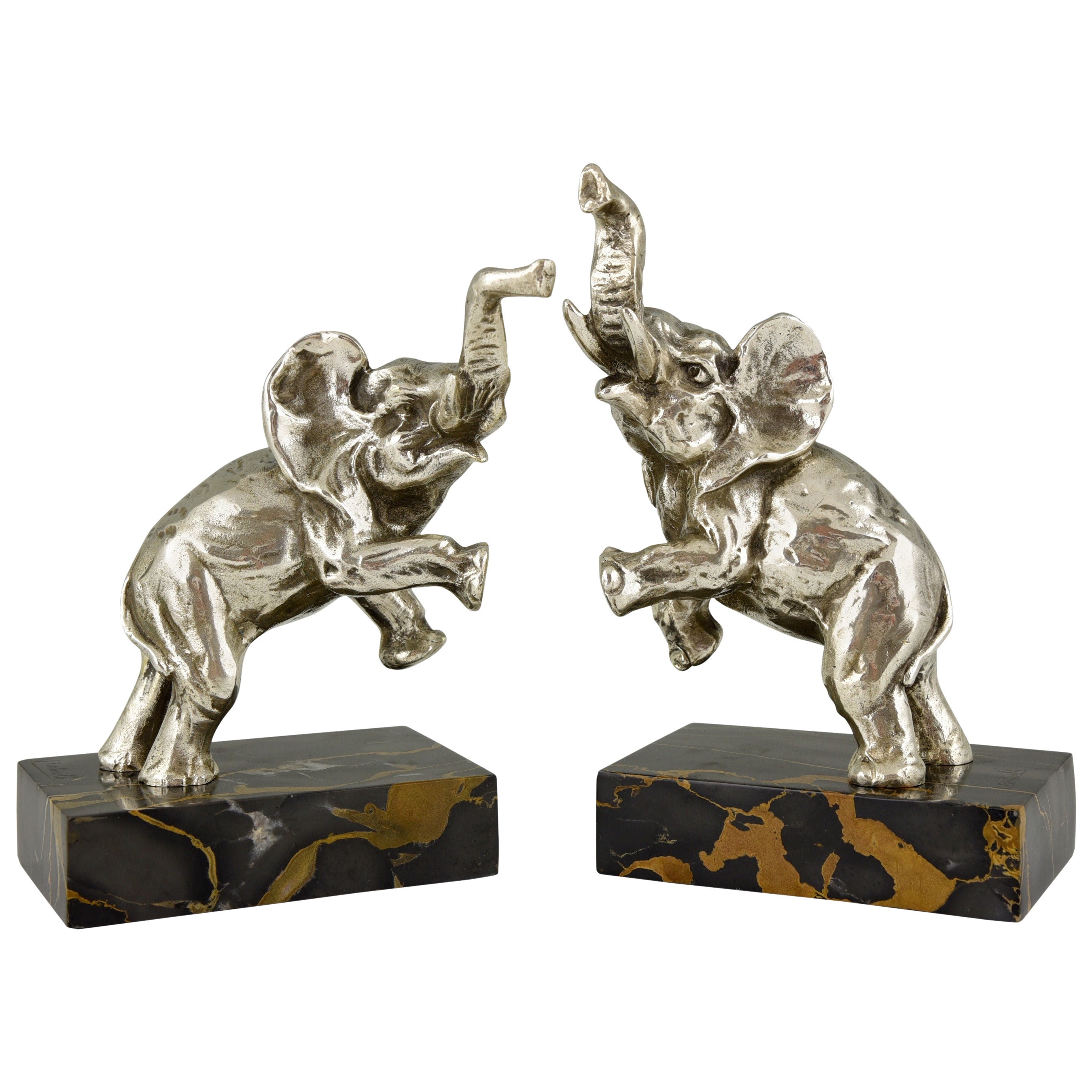 Art Deco silvered Bronze Elephant Bookends by Fontinelle, 1930 France