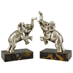 Art Deco silvered Bronze Elephant Bookends by Fontinelle, 1930 France