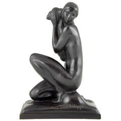 Art Deco Bronze Sculpture of a Nude with Shell by A. R. Philippe