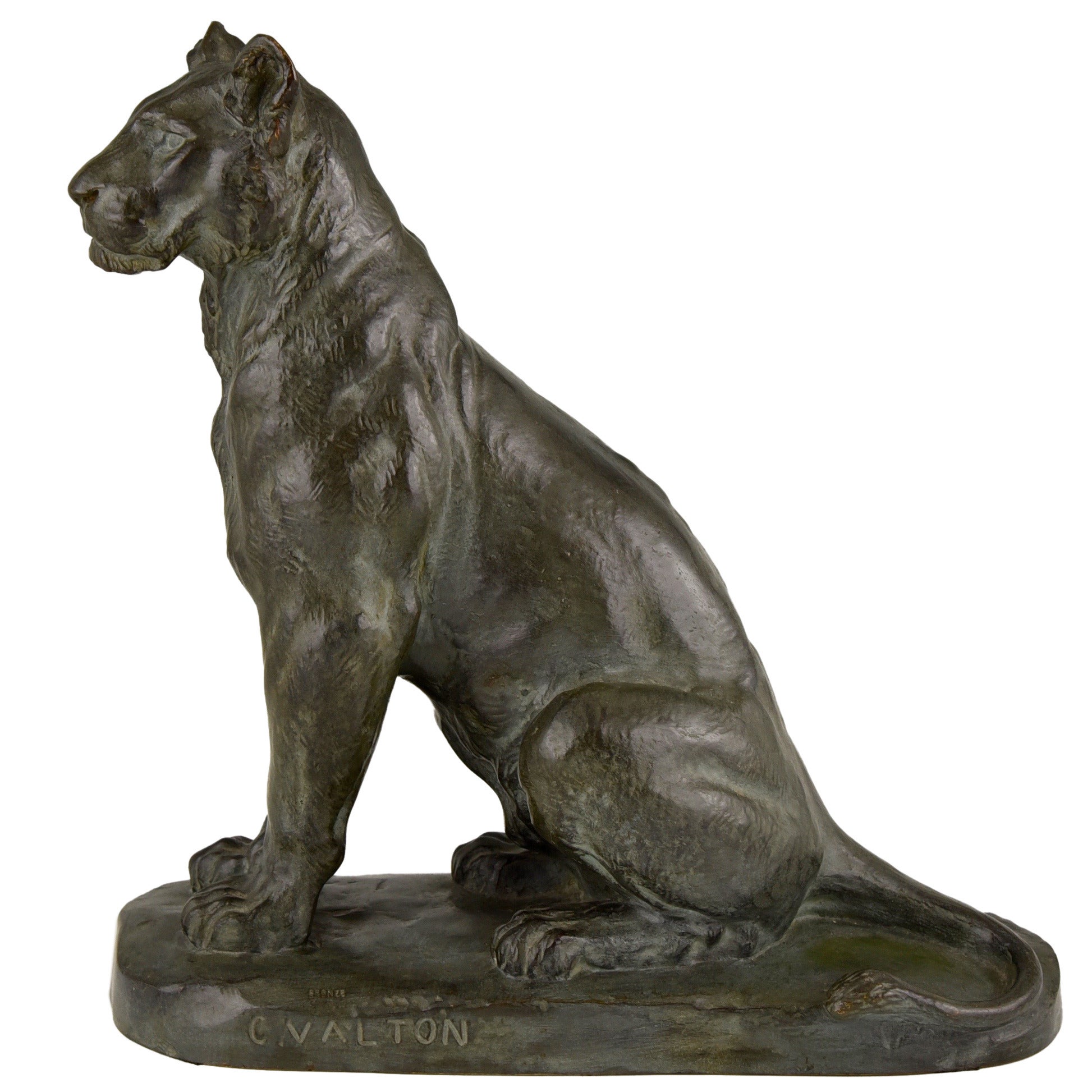 French Bronze Panther Sculpture by Charles Valton, 1910