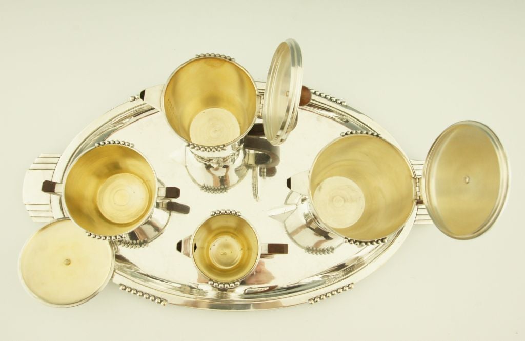 Silver Plate Art Deco 5 piece tea and coffee set by Orbrille, silver-plated.