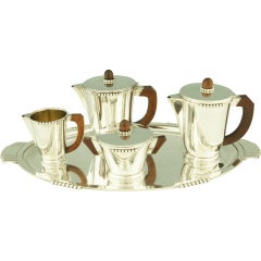 Art Deco 5 piece tea and coffee set by Orbrille, silver-plated.