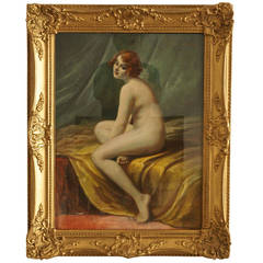 French Antique Pastel on Paper Nude in Interior by Lucien Royer, Paris, 1906 6