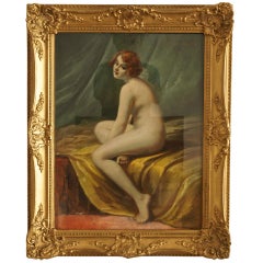 Pastel ancien sur papier Nude in Interior par Lucien Royer:: Paris:: 1906:: France