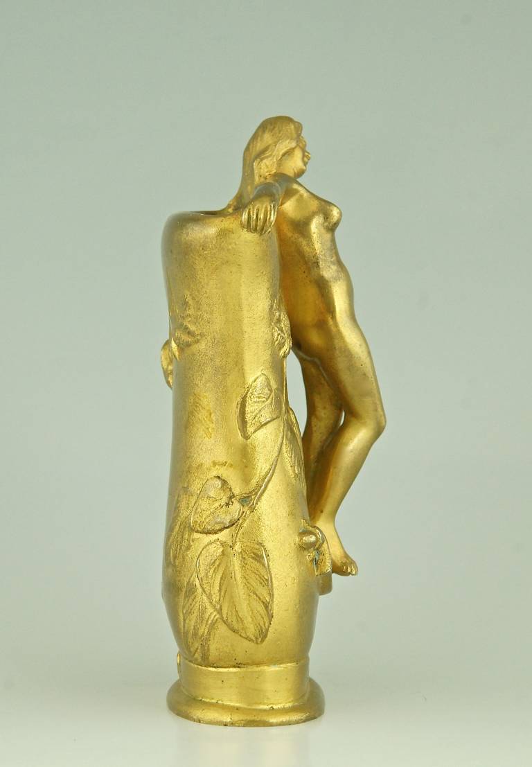 French Art Nouveau Gilt Bonze Vase with a Nude by Charles Korschann 1900 2