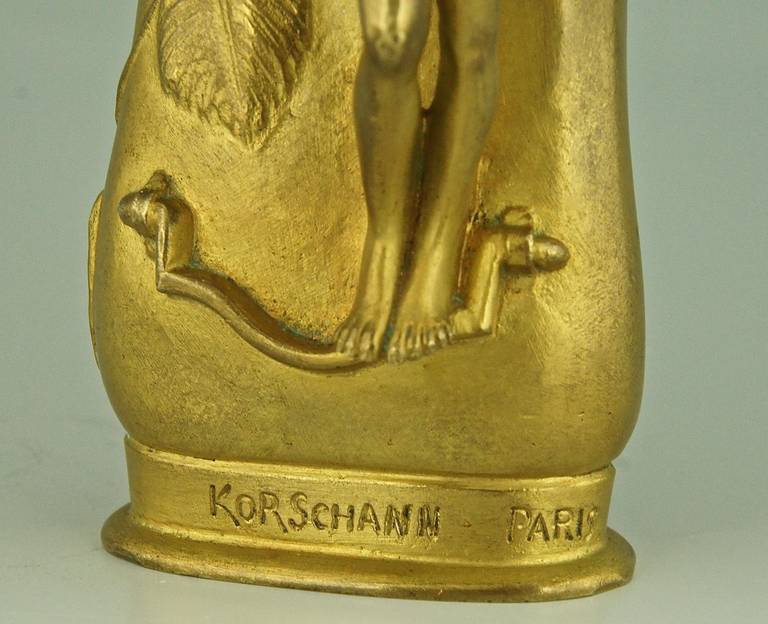 French Art Nouveau Gilt Bonze Vase with a Nude by Charles Korschann 1900 4