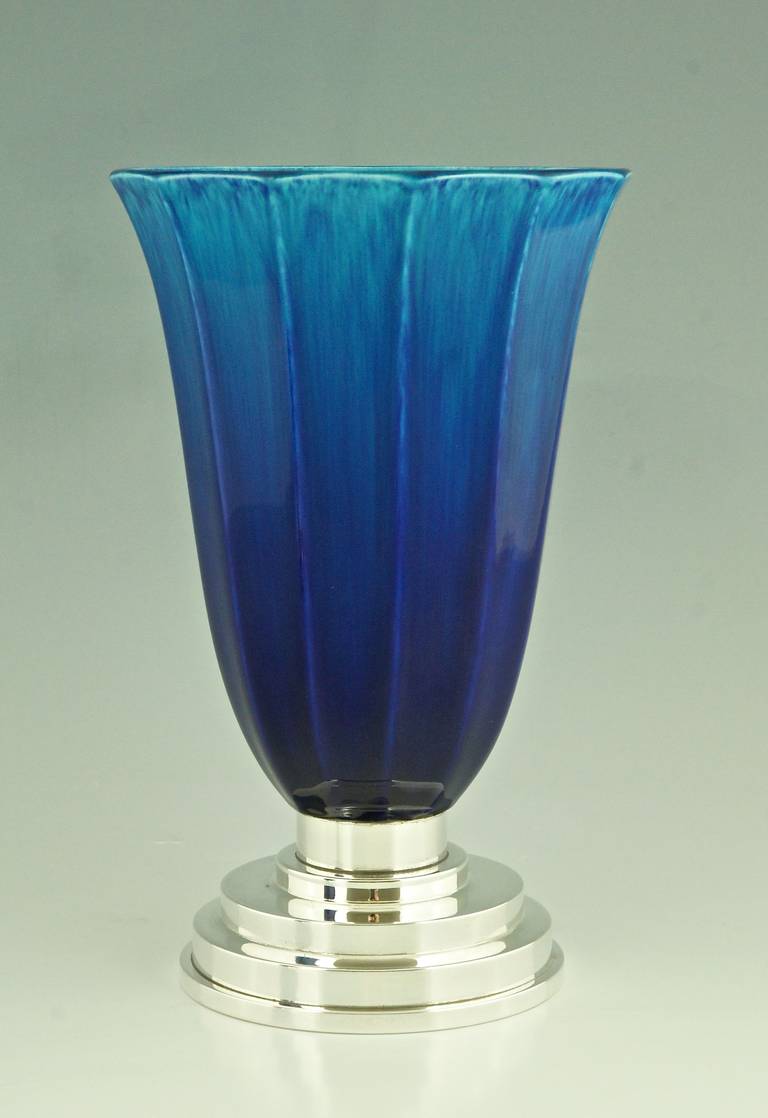 Pair of Blue Art Deco Vases by Paul Milet for Sevres, France 1930 2