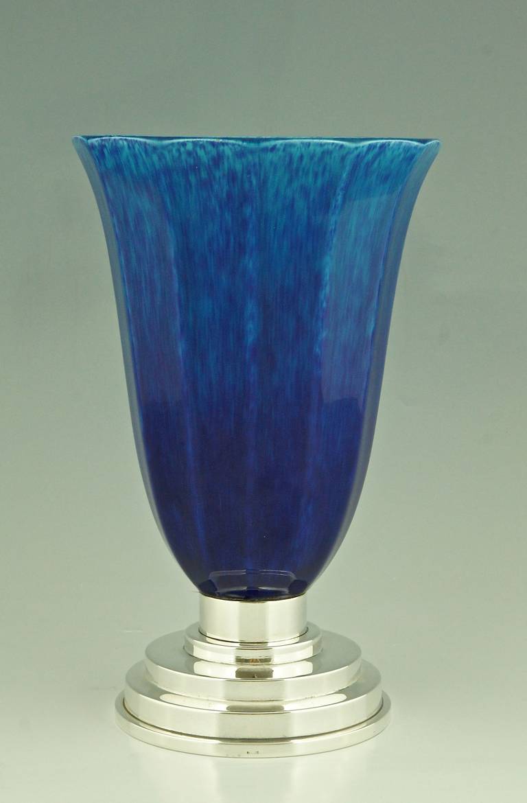 Pair of Blue Art Deco Vases by Paul Milet for Sevres, France 1930 3