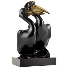 French Art Deco Bronze Sculpture of Pelicans by Kelety, 1920 Original