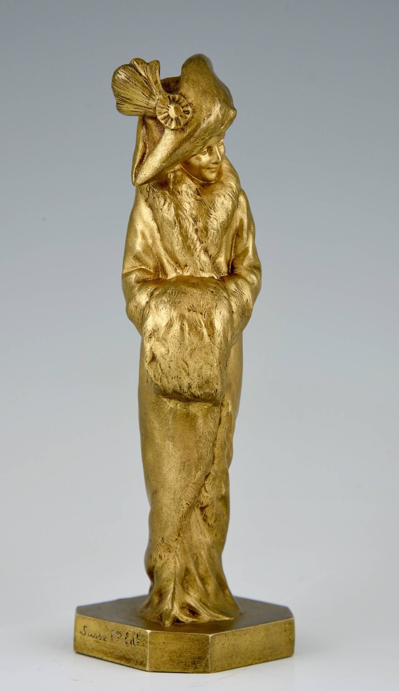 Gilt French Art Deco Bronze Sculpture of a Lady by Guiraud Riviere, 1925