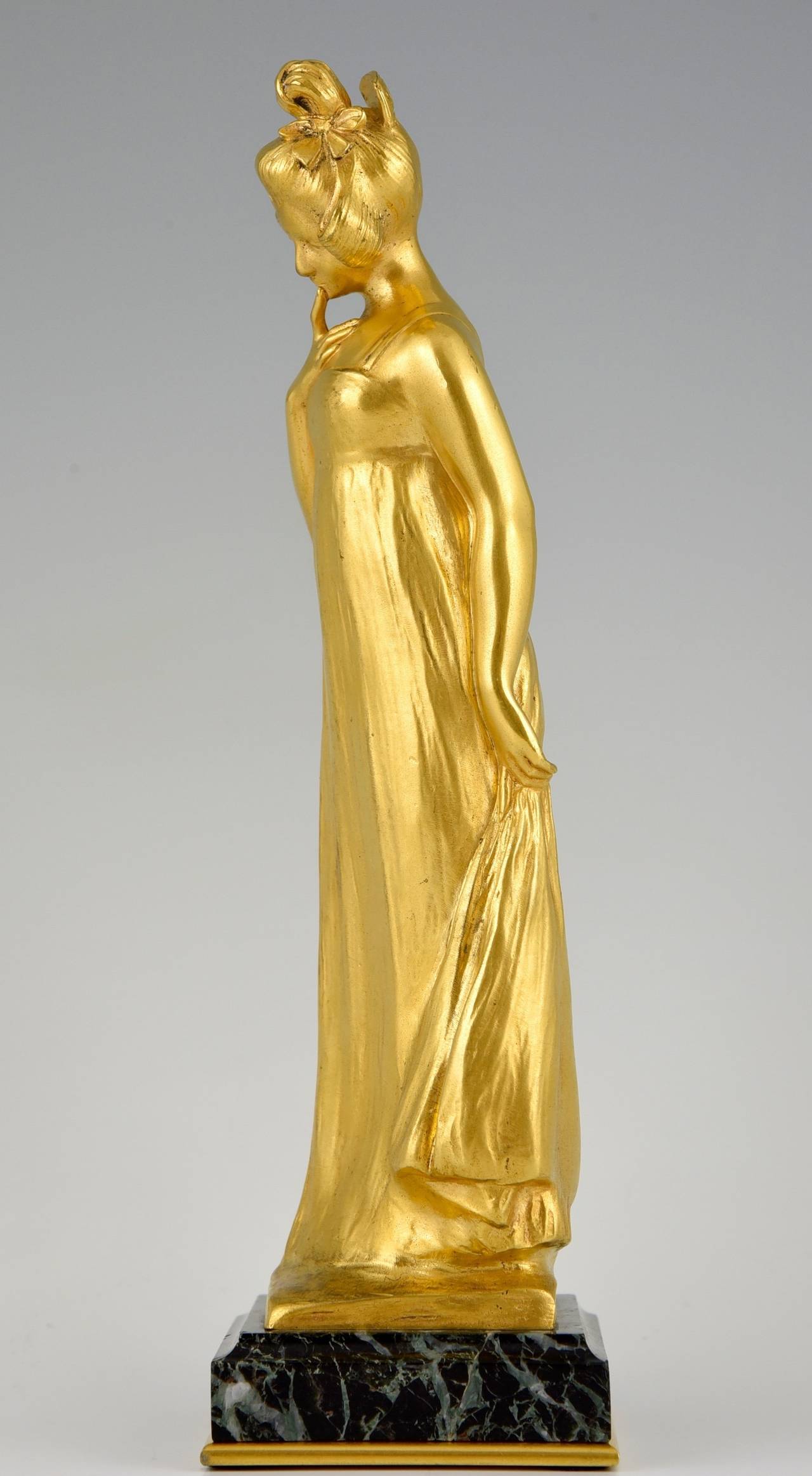French Art Nouveau Gilt Bronze Sculpture of a Lady by Laporte-Blairsy, 1905 1