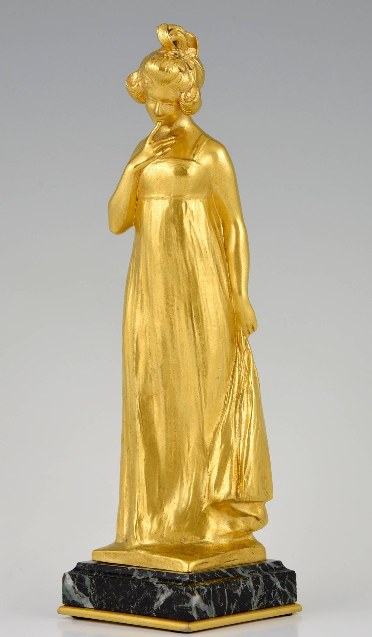 French Art Nouveau Gilt Bronze Sculpture of a Lady by Laporte-Blairsy, 1905 3