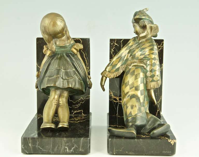 French Art Deco Bronze Doll Bookends by Alexandre Kelety for Etling Foundry