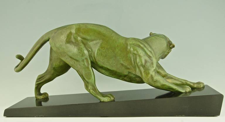 Patinated Art Deco Bronze Sculpture of a Panther by Plagnet, 1930