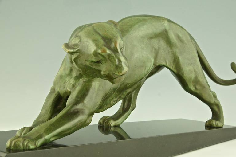 Marble Art Deco Bronze Sculpture of a Panther by Plagnet, 1930