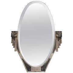 French Art Deco Bronze Mirror with Beveled Glass Signed Cero, 1930