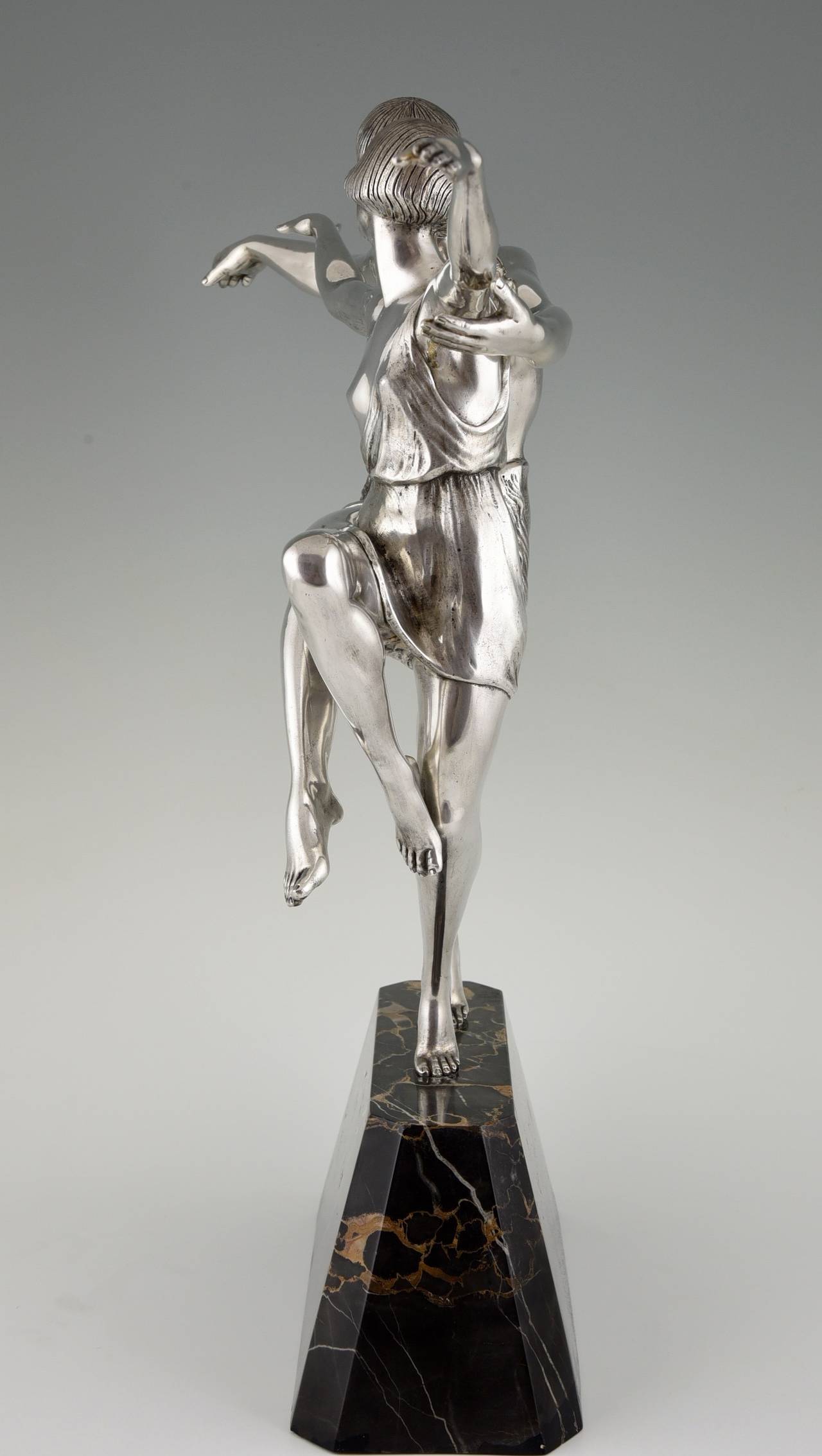 20th Century French Art Deco Silvered Bronze Sculpture Dancing Couple Pierre Le Faguays, 1930