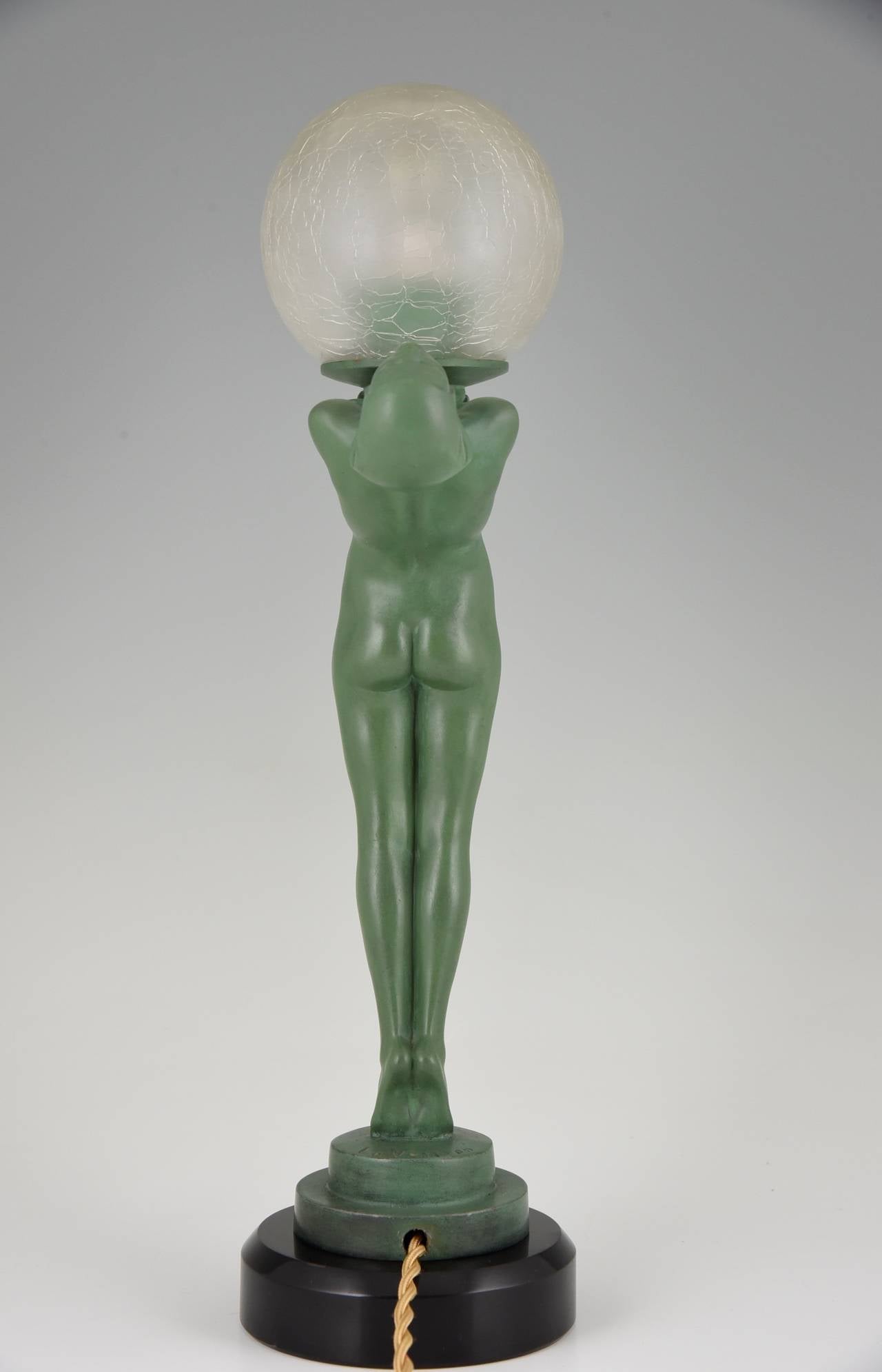 Mid-20th Century French Art Deco Lamp with a Nude by Max Le Verrier, 1930