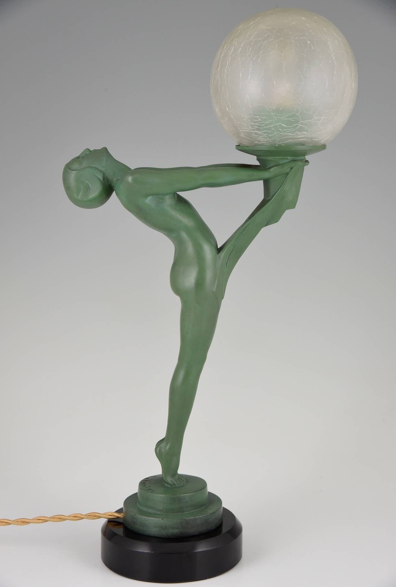 French Art Deco Lamp with a Nude by Max Le Verrier, 1930 In Good Condition In Antwerp, BE