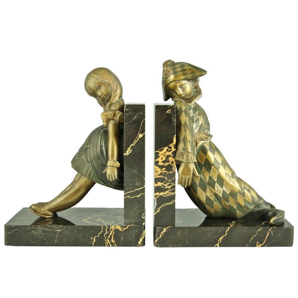 Art Deco Bronze Doll Bookends by Alexandre Kelety for Etling Foundry