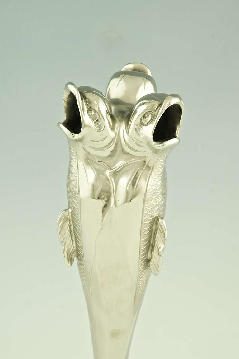 19th Century Art Nouveau pewter vase with fishes by Hemann Gradl, 1899.