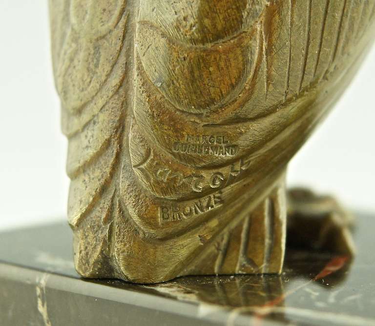 Milieu du XXe siècle Paire de serre-livres Art Déco en bronze à hiboux par G. Lavroff:: fonderie Guillemard.