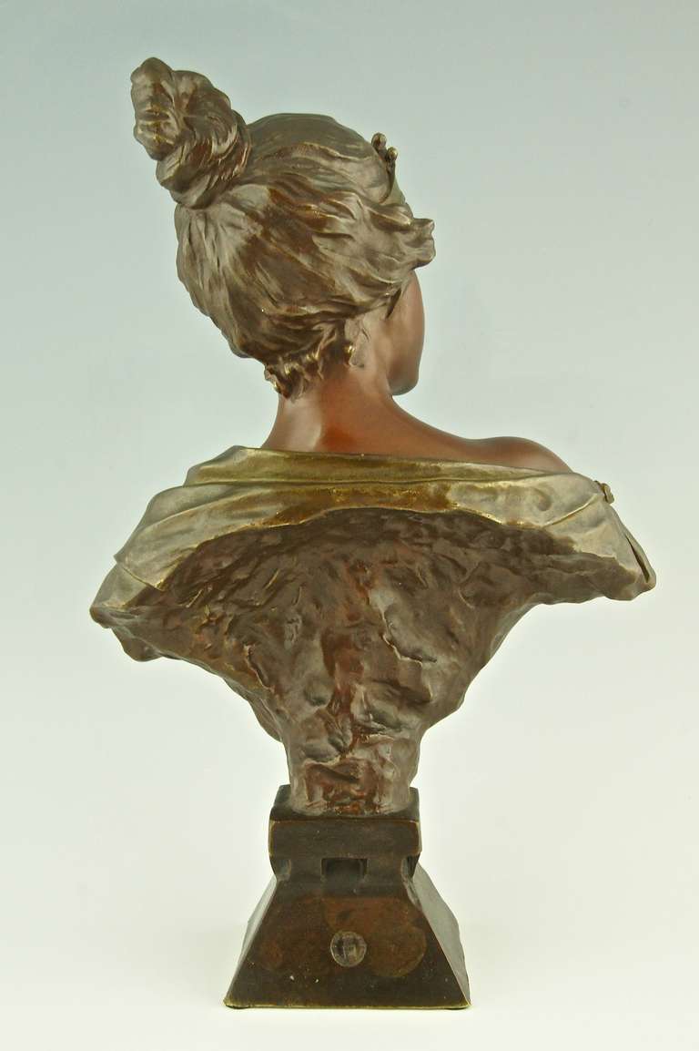French A bronze Art Nouveau bust by E. Villanis, Lucrece, France 1896