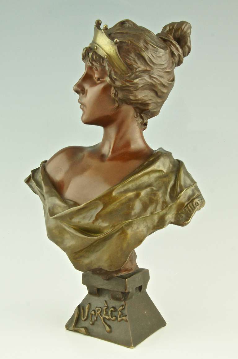 19th Century A bronze Art Nouveau bust by E. Villanis, Lucrece, France 1896