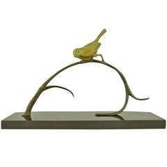 Vintage Art Deco Bronze Sculpture of a Bird on a Branch by Irenee Rochard.