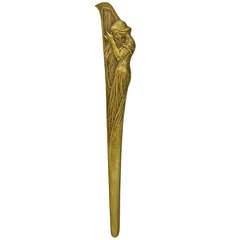 Antique An Art Nouveau bronze letter opener with maiden playing a harp.