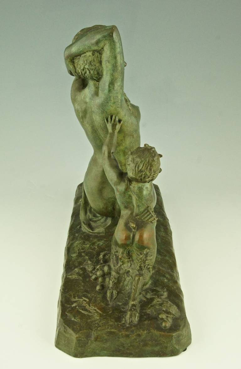 Art Deco Bronze Sculpture of a Nude with Satyr by Alfred Foretay In Good Condition In Antwerp, BE