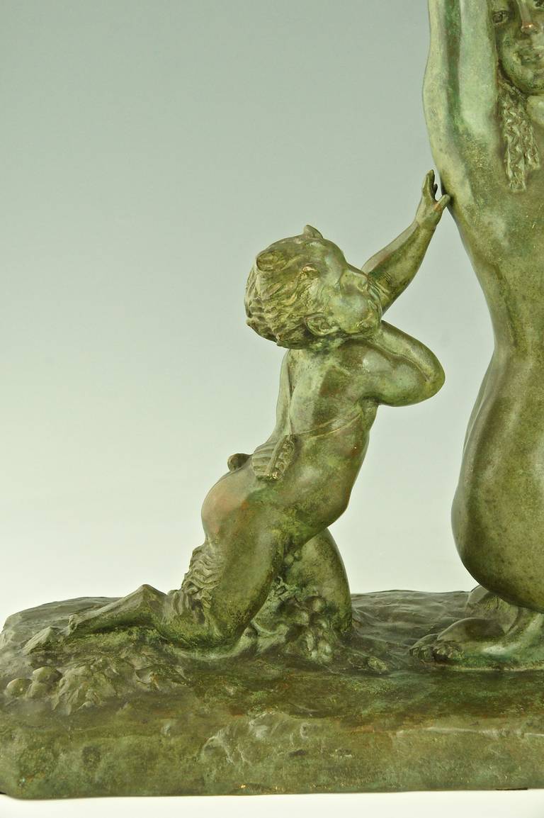 Art Deco Bronze Sculpture of a Nude with Satyr by Alfred Foretay 1