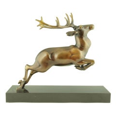 Impressive Art Deco Bronze of a Leaping Deer by G.H. Laurent