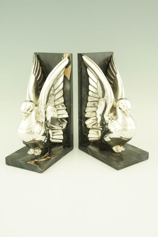 Art Deco silvered bronze bookends by Bernager, France.