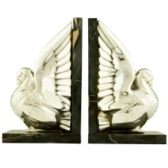 Art Deco silvered bronze bookends by Bernager, France.