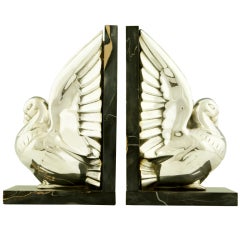 Antique Art Deco silvered bronze bookends by Bernager, France.