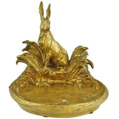 Antique bronze tray with a sitting hare by Charles Paillet, France 1900