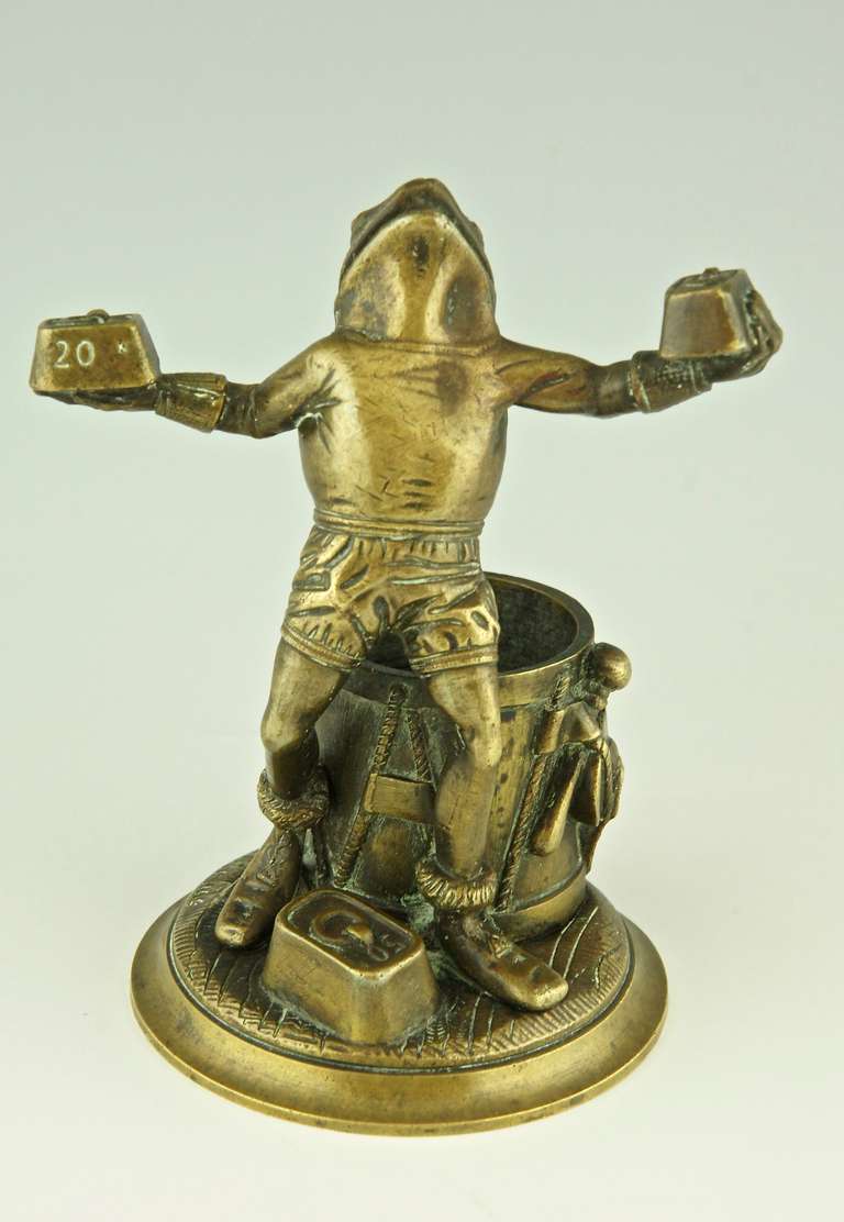 Romantic Antique bronze of a frog lifting weights by Malide.