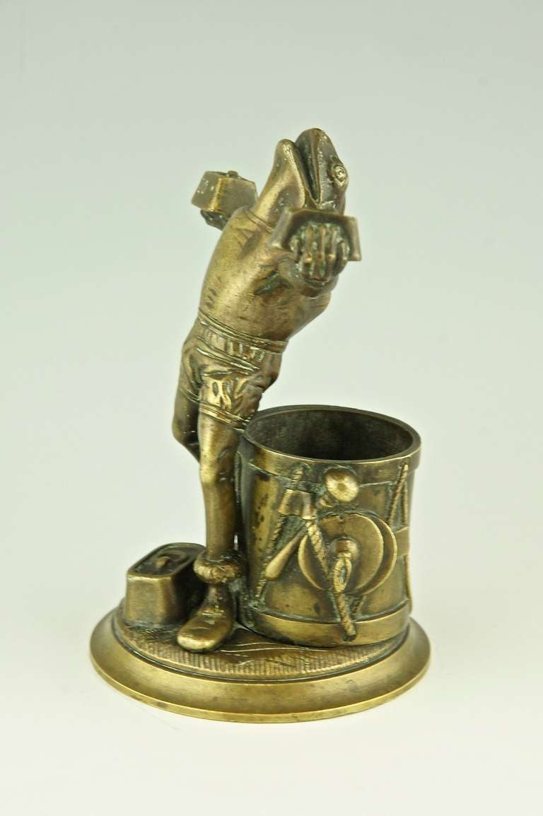 French Antique bronze of a frog lifting weights by Malide.