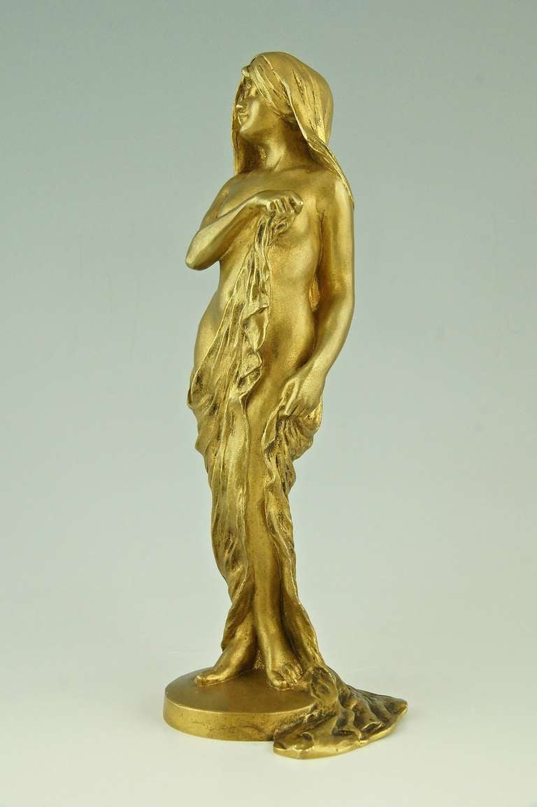 Art Nouveau gilt bronze by Delagrange, Colin foundry.