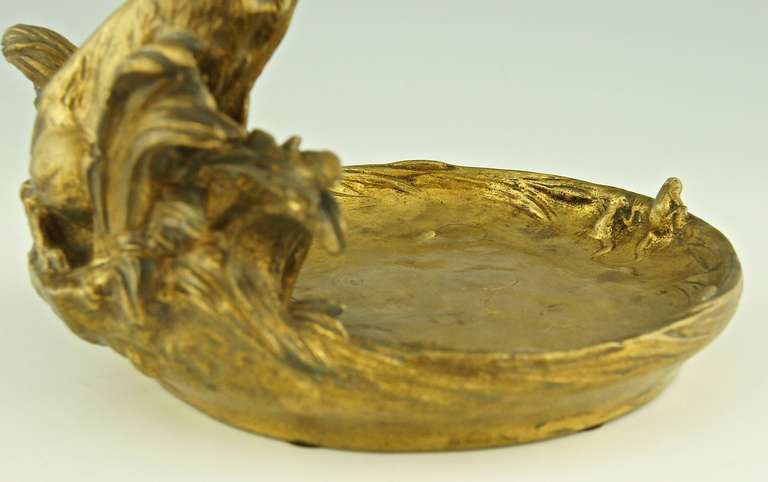 Ormolu Antique bronze tray with a sitting hare by Charles Paillet, France 1900