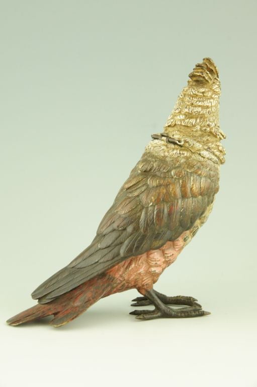 Austrian A cold painted Vienna bronze Cockatoo inkwell, H. 7 inch.