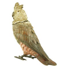 A cold painted Vienna bronze Cockatoo inkwell, H. 7 inch.