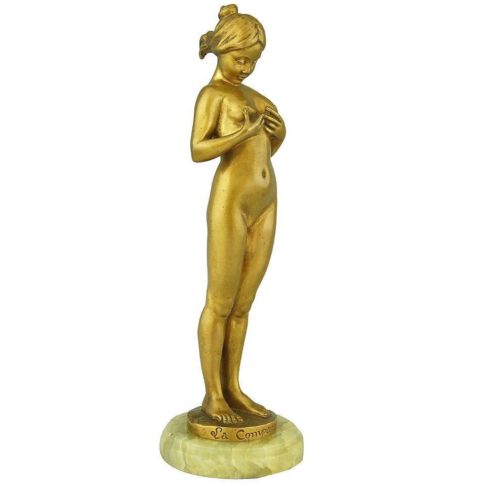 La Comparaison, a Bronze of a Young Girl Comparing Her Breasts by A. Bofill