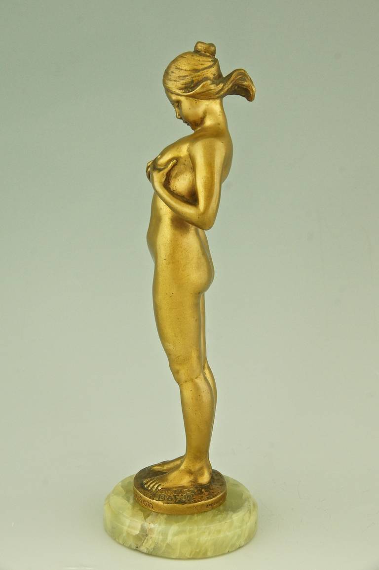 La Comparaison, a Bronze of a Young Girl Comparing Her Breasts by A. Bofill In Good Condition In Antwerp, BE