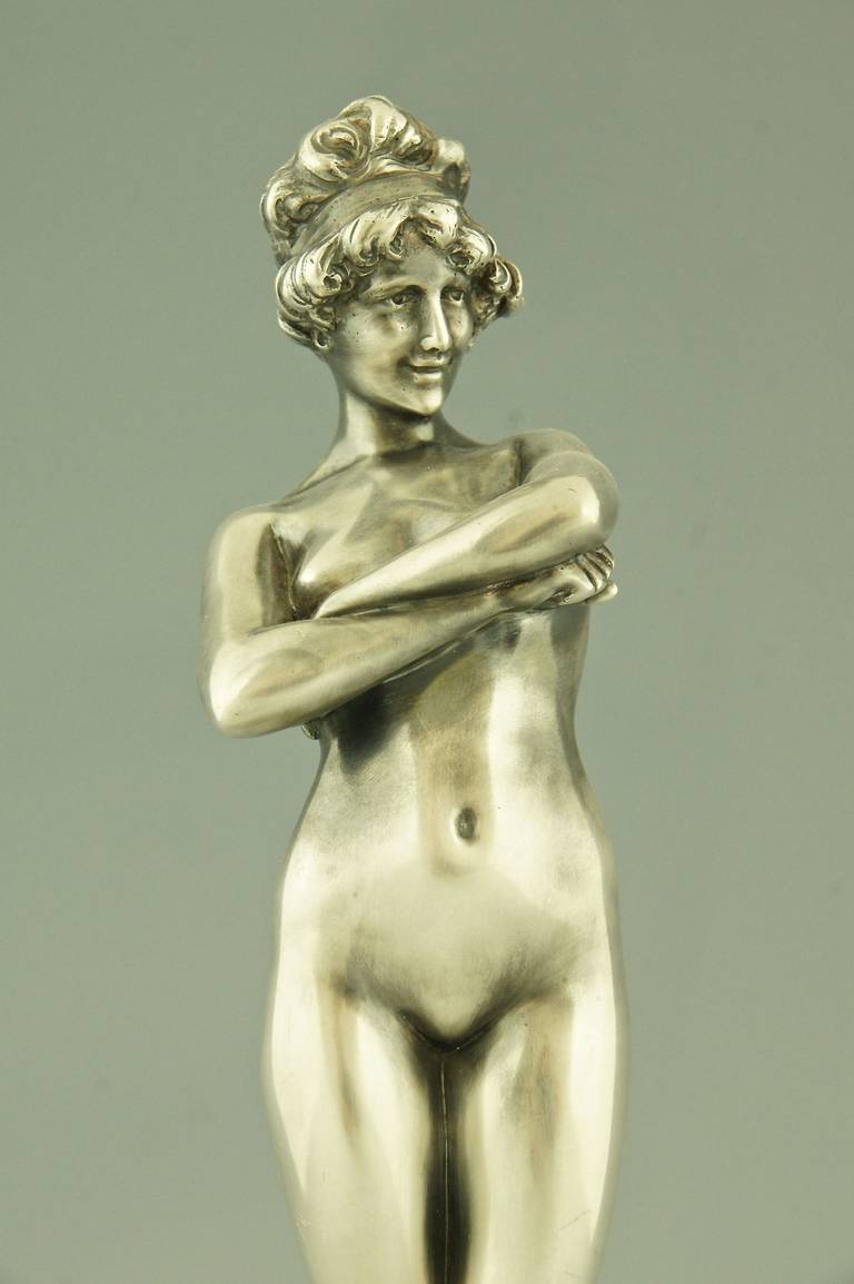 Art Deco Silvered Bronze sculpture Nude by Paul Philippe, France, 1920 In Good Condition In Antwerp, BE